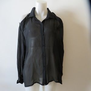 BEL AIR THOMPSON SHEER COLD SHOULDER SILK BLOUSE L